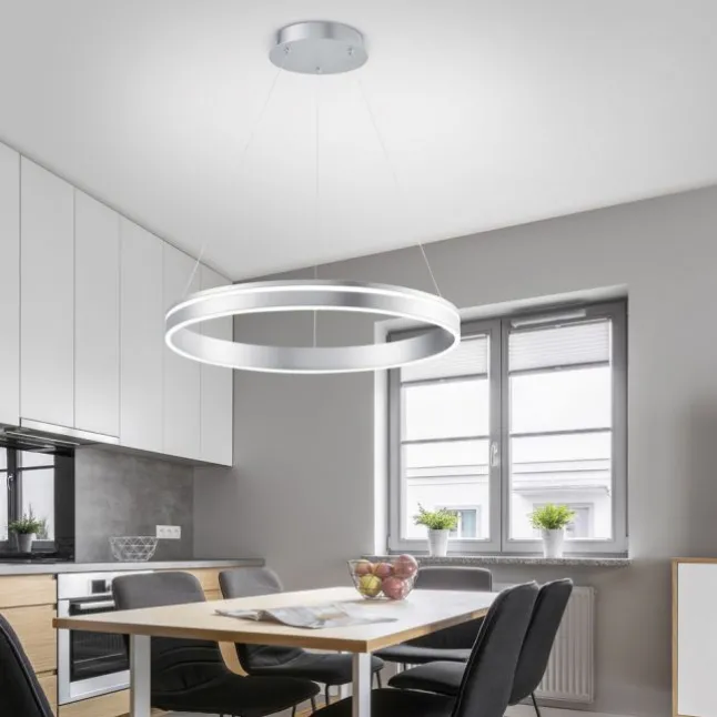 Paul Neuhaus, Q-VITO, LED-Pendelleuchte, rund, Ø 59cm, silbermatt, Smart Home