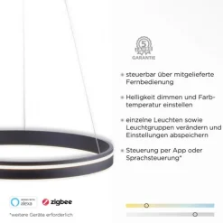 Paul Neuhaus, Q-VITO, LED-Pendelleuchte, anthrazit, Ø 59cm, dimmbar, Smart Home