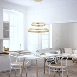 Paul Neuhaus Q VITO LED Pendelleuchte Smart Home messing matt rund doppel Ring Fernbedienung