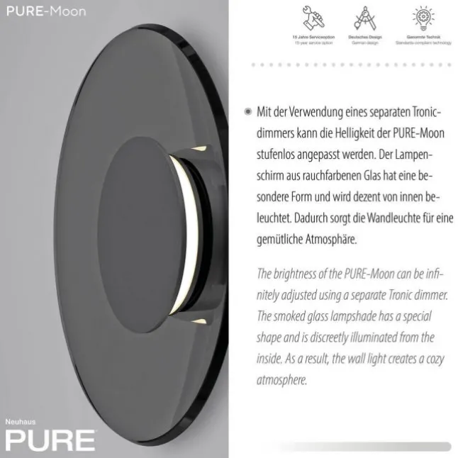 Paul Neuhaus Wandleuchte PURE Moon platin dimmbar Wohnzimmer Küche