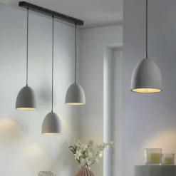 Pendelleuchte, betonfarben, E27, Schirm, 3-flammig, IP20