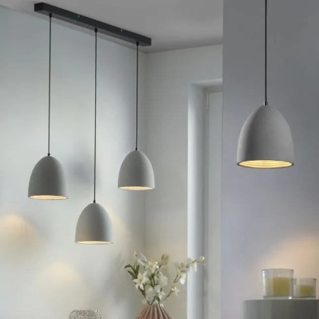 Pendelleuchte, betonfarben, E27, Schirm, 3-flammig, IP20