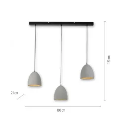Pendelleuchte, betonfarben, E27, Schirm, 3-flammig, IP20