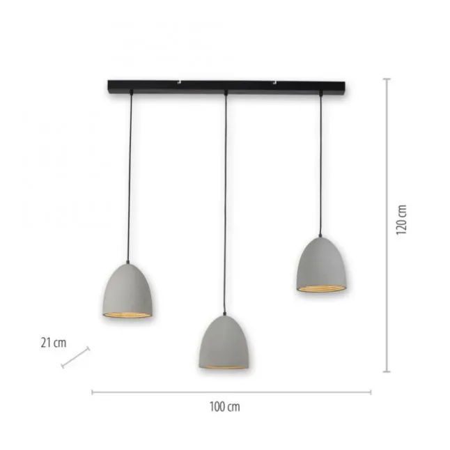 Pendelleuchte, betonfarben, E27, Schirm, 3-flammig, IP20