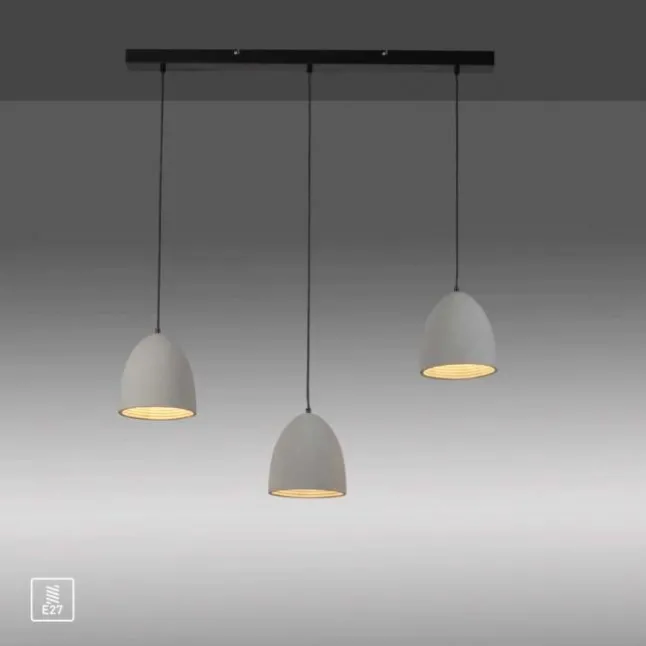 Pendelleuchte, betonfarben, E27, Schirm, 3-flammig, IP20