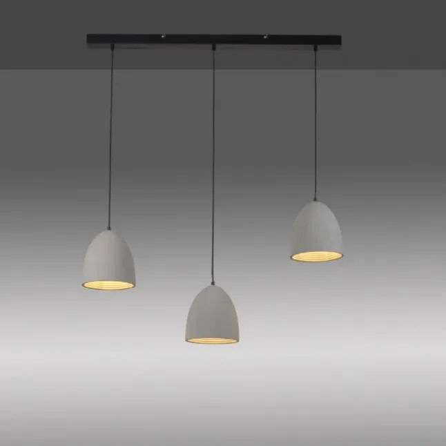 Pendelleuchte, betonfarben, E27, Schirm, 3-flammig, IP20