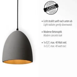 Pendelleuchte, betonfarben, E27, Schirm, Innenleuchte, IP20