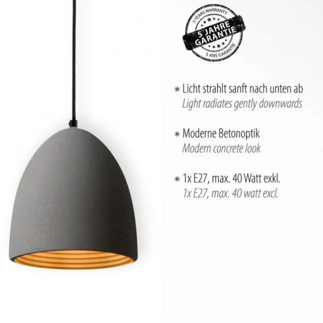 Pendelleuchte, betonfarben, E27, Schirm, Innenleuchte, IP20