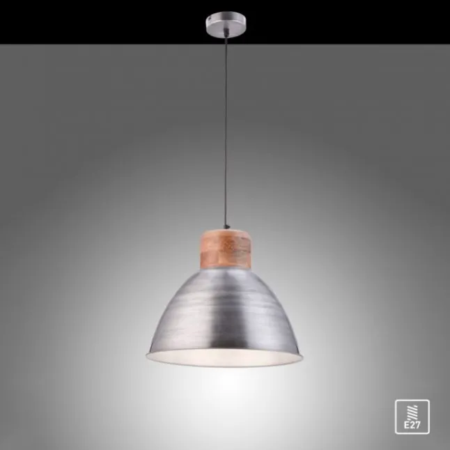 Pendelleuchte, eisenfarben, Holzdekor, Industrial-Stil, Retro Stil