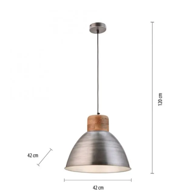 Pendelleuchte, eisenfarben, Holzdekor, Industrial-Stil, Retro Stil