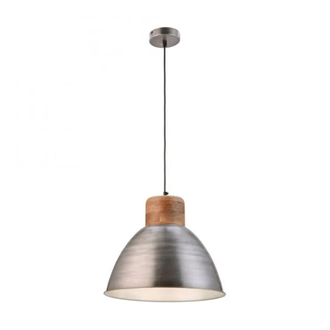 Pendelleuchte, eisenfarben, Holzdekor, Industrial-Stil, Retro Stil