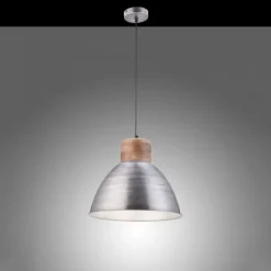 Pendelleuchte, eisenfarben, Holzdekor, Industrial-Stil, Retro Stil