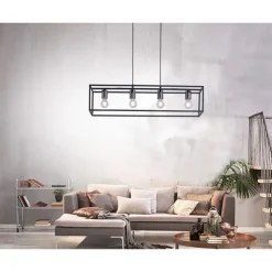 Pendelleuchte, 4-flammig, schwarz, Retro-Design, E27 Fassung, modern