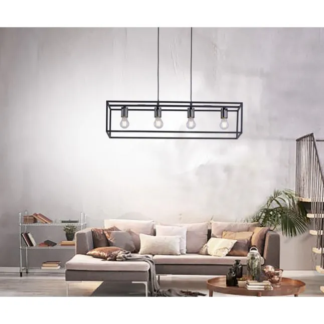 Pendelleuchte, 4-flammig, schwarz, Retro-Design, E27 Fassung, modern