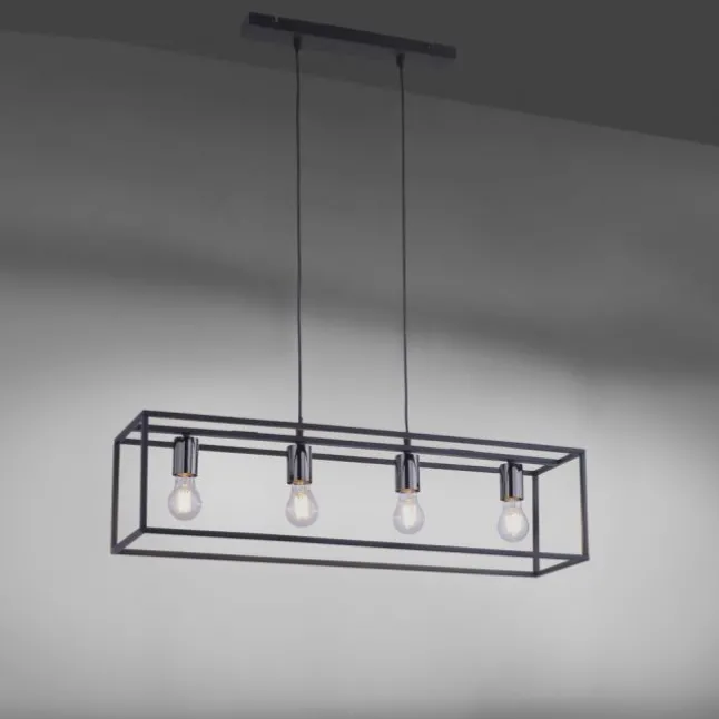 Pendelleuchte, 4-flammig, schwarz, Retro-Design, E27 Fassung, modern