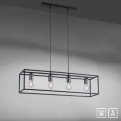 Pendelleuchte, 4-flammig, schwarz, Retro-Design, E27 Fassung, modern