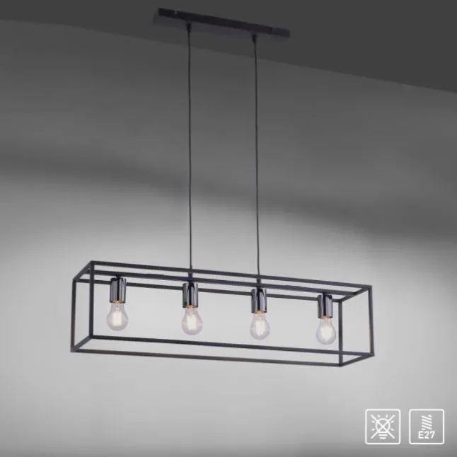Pendelleuchte, 4-flammig, schwarz, Retro-Design, E27 Fassung, modern