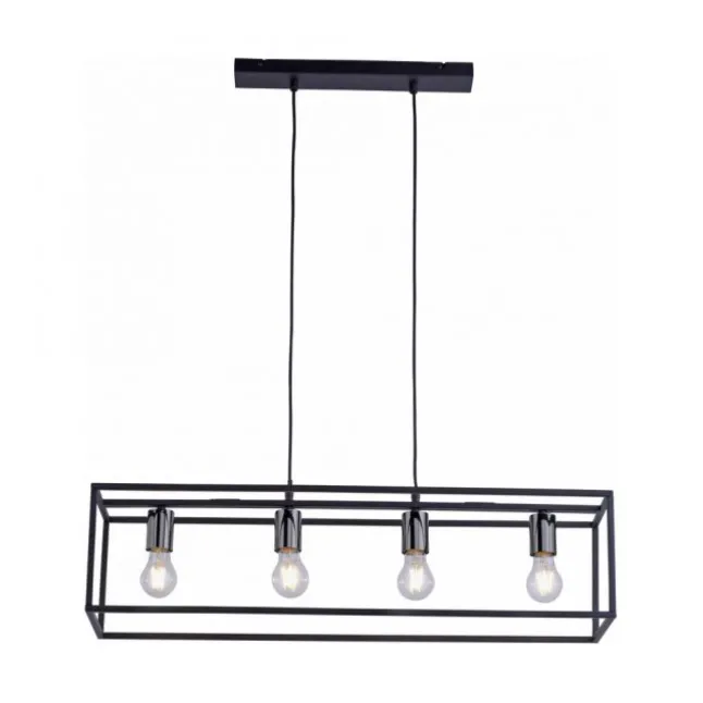 Pendelleuchte, 4-flammig, schwarz, Retro-Design, E27 Fassung, modern