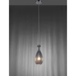 Pendelleuchte, Glas, rauchfarben, oval, Retro Stil, E27 Fassung, modern