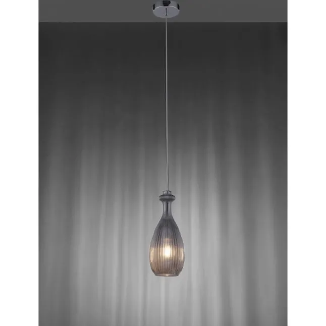 Pendelleuchte, Glas, rauchfarben, oval, Retro Stil, E27 Fassung, modern