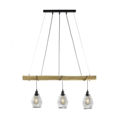 Pendelleuchte, holz-natur, 3-flammig, E27, höhenverstellbar