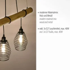 Pendelleuchte, holz-natur, 3-flammig, E27, höhenverstellbar