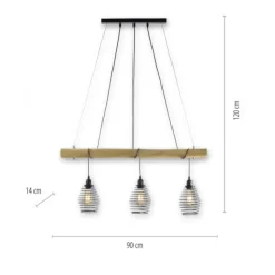 Pendelleuchte, holz-natur, 3-flammig, E27, höhenverstellbar