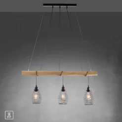 Pendelleuchte, holz-natur, 3-flammig, E27, höhenverstellbar