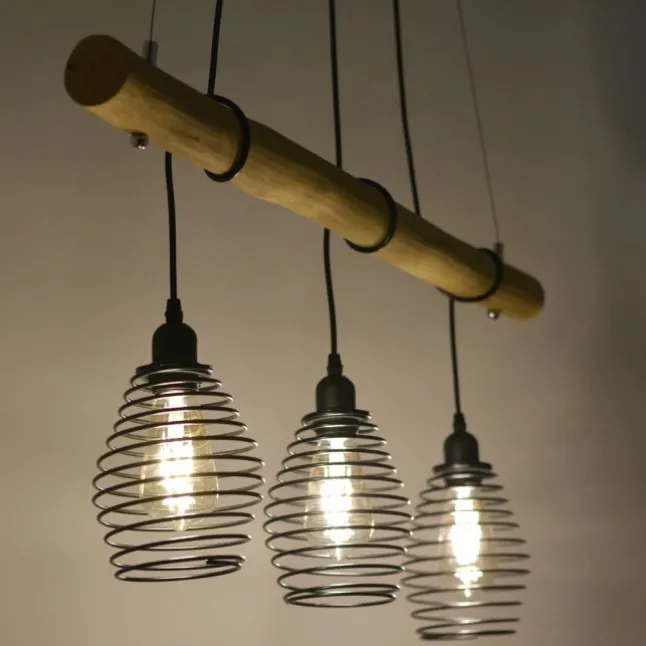 Pendelleuchte, holz-natur, 3-flammig, E27, höhenverstellbar
