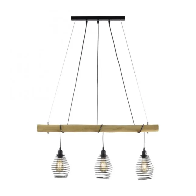 Pendelleuchte, holz-natur, 3-flammig, E27, höhenverstellbar