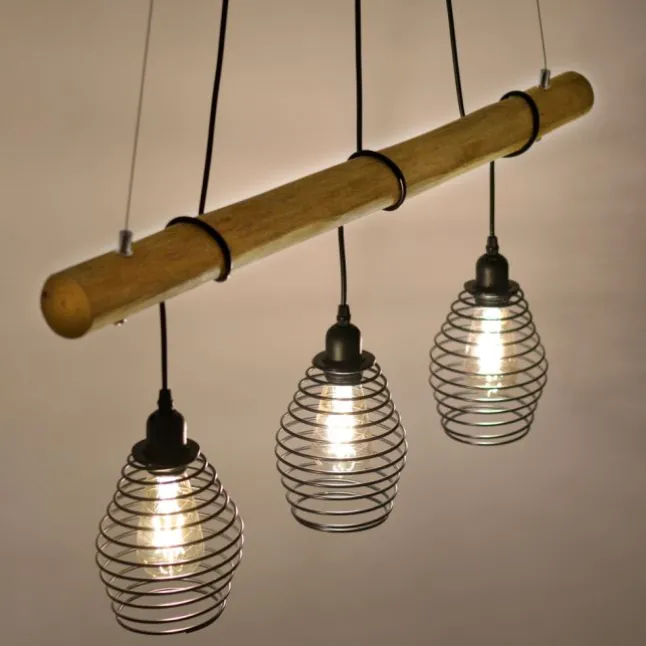 Pendelleuchte, holz-natur, 3-flammig, E27, höhenverstellbar
