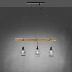 Pendelleuchte, holz-natur, 3-flammig, E27, höhenverstellbar
