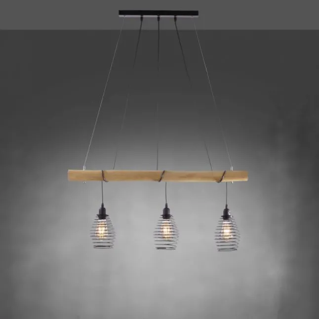 Pendelleuchte, holz-natur, 3-flammig, E27, höhenverstellbar