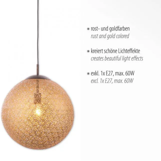 Pendelleuchte, Kugelform, Ø 40cm, goldfarben, brüniert, E27