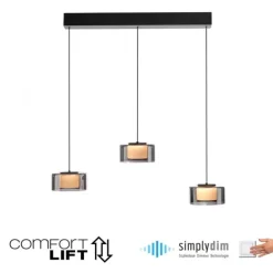 Pendelleuchte LED RIKA 3 flammig schwarz Comfort Lift Simply Dim