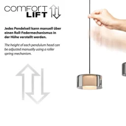 Pendelleuchte LED RIKA 3 flammig schwarz Comfort Lift Simply Dim