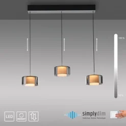 Pendelleuchte LED RIKA 3 flammig schwarz Comfort Lift Simply Dim