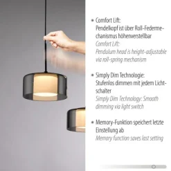 Pendelleuchte LED RIKA 7 flammig schwarz Comfort Lift Simply Dim
