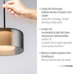 Pendelleuchte LED RIKA 1 flammig schwarz Comfort Lift Simply Dim