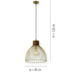 Pendelleuchte, messing, Ø 40cm, Mangoholz, Industrial-Look,