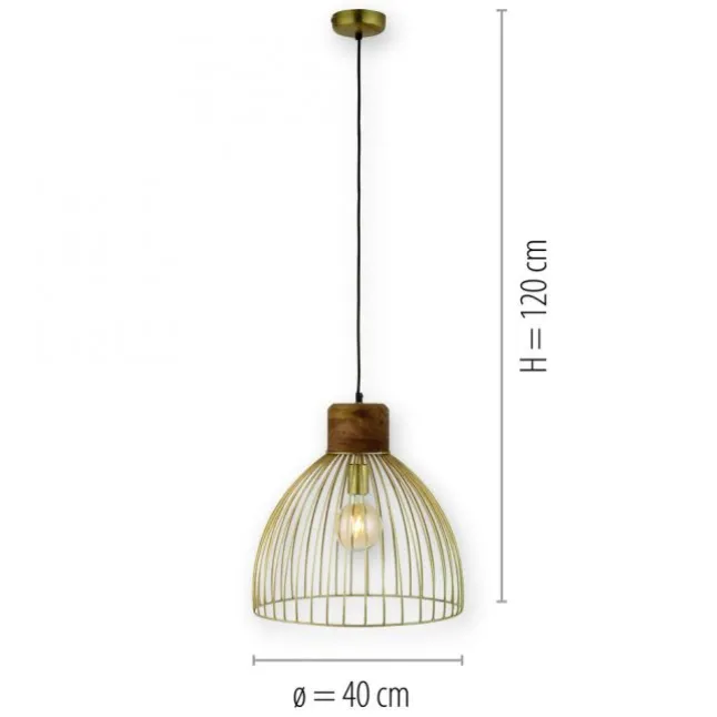 Pendelleuchte, messing, Ø 40cm, Mangoholz, Industrial-Look,