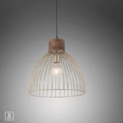 Pendelleuchte, messing, Ø 40cm, Mangoholz, Industrial-Look,