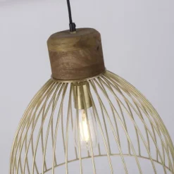 Pendelleuchte, messing, Ø 40cm, Mangoholz, Industrial-Look,