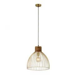 Pendelleuchte, messing, Ø 40cm, Mangoholz, Industrial-Look,
