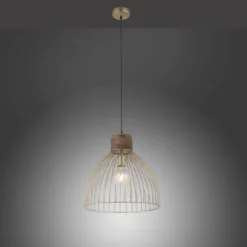 Pendelleuchte, messing, Ø 40cm, Mangoholz, Industrial-Look,