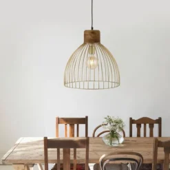 Pendelleuchte, messing, Ø 40cm, Mangoholz, Industrial-Look,