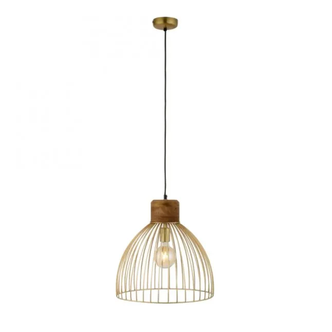 Pendelleuchte, messing, Ø 40cm, Mangoholz, Industrial-Look,