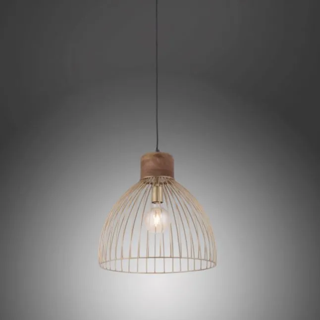 Pendelleuchte, messing, Ø 40cm, Mangoholz, Industrial-Look,
