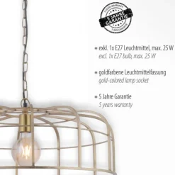 Pendelleuchte, messing-matt, E27 Fassung, schicker Retrolook