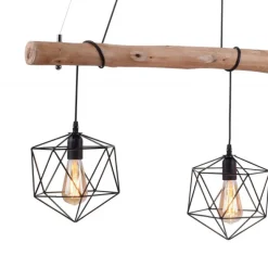 Pendelleuchte modern, Holz, schwarz, 3-flammig, Drahtkörbe, E27 Fassung